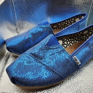 TOMS Classic Blue Glitter Womens Slip On Shoes Size 8